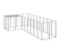Qnhdfrt Chenil Extérieur pour Chiens 6,05 m² - Grand Enclos en Acier avec Toit Résistant à lEau - Cage Parcs Métalliques Grand Espace pour Animaux Argenté 220x440x110 cm