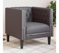 Qnhdfrt Chesterfield Fauteuil gris en cuir synthétique avec agrafage à boutons épais et rembourré confortable pour salon, balcon, lecture et détente