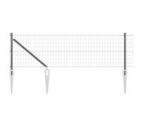 Qnhdfrt Clôture Euro avec Poteaux Gris 0,6x25 m Grillage Souple en Acier Plastifié Kit Complet avec Piquets et Fils de Tension pour Délimitation Jardin Animaux et Terrasse