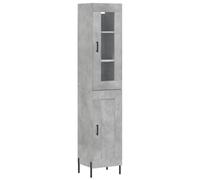 Qnhdfrt Concrete Gray Tall Storage Cabinet with Glass Doors and Iron Legs