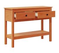 Qnhdfrt Console marron ciré 100 x 35 x 75 cm en pin massif avec 2 tiroirs et étagère ouverte design moderne robuste et élégant pour salon, couloir, chambre à coucher