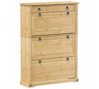 Qnhdfrt Corona Armoire à chaussures 99 x 32 x 138 cm en pin massif avec finition cire de miel, miracle de rangement, avec 1 tiroir, 3 battants, charge maximale : 95 kg, design moderne, pour couloir
