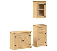 Qnhdfrt Corona Ensemble de 3 meubles de salle de bain, en pin et cire de miel, meuble sous-vasque 73 x 33 x 60 cm, armoire de salle de bain 45 x 33 x 80 cm, armoire murale 45 x 27 x 64,5 cm, peu