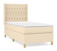 Qnhdfrt Cream Fabric Box Spring Bed with Pocket Spring Mattress, 90x190cm