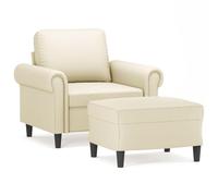 Qnhdfrt Cream Faux Leather Armchair and Ottoman Set, 60cm