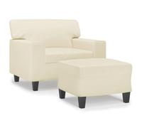 Qnhdfrt Cream Faux Leather Armchair with Ottoman and Metal Legs
