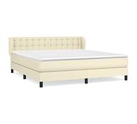 Qnhdfrt Cream Faux Leather Box Spring Bed with Mattress, 180x200 cm