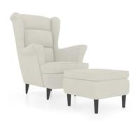 Qnhdfrt Cream Velvet Wingback Chair with Ottoman and Wood Legs