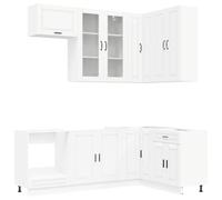 Qnhdfrt Cuisine Complète d'angle Porto 8 Pièces, Meuble de Cuisine Bas et Élément Mural en Bois d'Ingénierie Blanc Mat, Ensemble de Cuisine Modulaire Moderne avec Pieds Réglables pour Studio