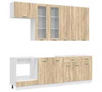Qnhdfrt Cuisine Complète Lyon 8 Pièces Ensemble de Meubles de Cuisine en Bois d'Ingénierie Structure Robuste et Modulable pour Rangement Optimal Couleur Chêne Sonoma