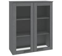 Qnhdfrt Dessus de Buffet en Bois de Pin Massif HAMAR, Haut de Vaisselier Gris Foncé avec 3 Étagères et Portes en Verre, Rangement Supplémentaire pour Salle à Manger et Salon, 85x35x100 cm