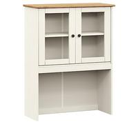 Qnhdfrt Dessus de Commode Vigo Blanc 78x30x100 cm en Pin Massif | Vaisselier de Cuisine Haut avec Portes en Verre et Étagères | Bibliothèque de Buffet pour Salon et Salle à Manger