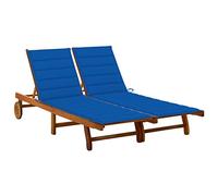 Qnhdfrt Double Acacia Wood Sun Lounger with Royal Blue Cushions