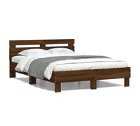 Qnhdfrt Double Bed Frame with Headboard & Slats, Brown Oak Engineered Wood | Sturdy bedroom furniture structure measuring 193x140x70 cm, designed to fit standard 135x190 cm mattresses.