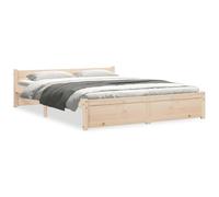 Qnhdfrt Double Solid Pine Wood Bed Frame with Headboard, Natural | Includes a wooden slat platform for 135x190 cm mattresses, providing sturdy support for adults without a box spring.
