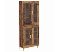 Qnhdfrt Engineered Wood Tall Cabinet with 4 Glass Doors, Ancient Wood