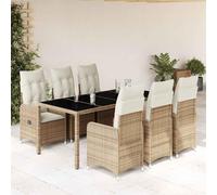 Qnhdfrt Ensemble bistro de jardin 7 pièces en polyrotin beige avec coussins et fauteuils de relaxation réglables pour balcon, terrasse, jardin