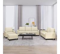 Qnhdfrt Ensemble canapé 4 pièces en cuir synthétique crème avec coussins - Canapé, fauteuil et tabouret confortables pour salon, salle à manger ou chambre d'adolescent - Design robuste et nettoyage