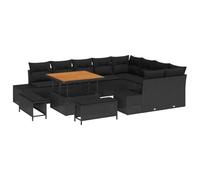 Qnhdfrt Ensemble Canapé de Jardin 12 Pcs Modulaire Polyrotin Noir | Salon modulable 11 places avec table hauteur réglable café ou dîner, idéal pour terrasse, balcon et grand jardin.