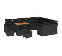 Qnhdfrt Ensemble Canapé de Jardin 12 Pcs Polyrotin Table Réglable Noir | Salon de jardin modulaire 11 places avec table réglable café-dîner, acier robuste et polyrotin noir pour terrasse.