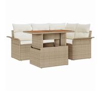 Qnhdfrt Ensemble Canapé de Jardin 5 Pièces Résine Tressée Poly Rotin Beige | Mobilier modulaire 4 places pour terrasse avec coffres cachés et coussins amovibles en résine tressée beige.