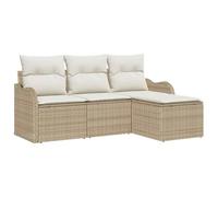 Qnhdfrt Ensemble Canapé de Jardin Modulable 4 Pièces Polyrotin Beige | Mobilier modulable 4 places avec cadre en acier et pouf polyvalent, idéal pour aménager votre terrasse ou jardin.