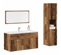 Qnhdfrt Ensemble complet de meubles de salle de bain aspect bois vieilli avec meuble sous lavabo, miroir et armoire haute en bois pour salle de bain