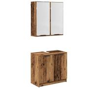 Qnhdfrt Ensemble d'armoire de salle de bain en bois recyclé - 64,5 x 33,5 x 59 cm - Design moderne avec meuble sous-lavabo et armoire à miroir pour petites salles de bains et WC d'invités