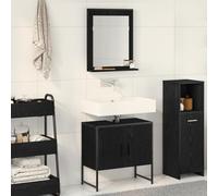 Qnhdfrt Ensemble de 2 armoires de salle de bain - Noir - En chêne mat - Avec miroir - Montage mural - Design moderne pour mettre de l'ordre dans la salle de bain