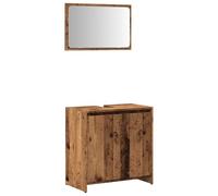 Qnhdfrt Ensemble de 2 meubles de salle de bain, aspect bois vieilli, meuble sous-vasque, 60 x 33 x 60 cm, avec miroir, 60 x 37 cm, matériau à base de bois, robuste et facile d'entretien, pour petites