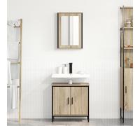 Qnhdfrt Ensemble de 2 meubles de salle de bain avec lavabo et étagère murale, placage chêne Sonoma beige, rectangulaire, montage mural pour petite salle de bain, finition mate