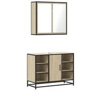 Qnhdfrt Ensemble de 2 meubles de salle de bain - Chêne Sonoma - Matériau bois - Armature en métal - 80 x 33 x 60 cm - Meuble sous-lavabo 65 x 20 x 60 cm - Armoire à miroir - Moderne - Robuste et