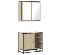Qnhdfrt Ensemble de 2 meubles de salle de bain en bois chêne Sonoma 65 cm de large, structure en métal, meuble de lavabo 65 x 33 x 60 cm, armoire à miroir 65 x 20 x 60 cm, montage mural, design