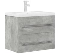 Qnhdfrt Ensemble de 2 meubles de salle de bain en bois gris béton 60 x 38,5 x 48 cm avec lavabo en céramique, fixation murale, bonde pop-up, design moderne, robustesse et durabilité pour les petites