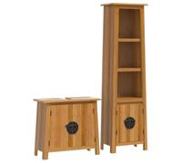 Qnhdfrt Ensemble de 2 meubles de salle de bain en pin massif 70 cm, meuble sous-vasque 48 x 32 x 170 cm, armoire haute, look vintage, peu encombrant, pour petites salles de bains