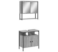 Qnhdfrt Ensemble de 2 meubles de salle de bain - Gris - Sonoma - 60 x 30 x 60 cm - En matériau dérivé du bois - Avec miroir - Design moderne et durable - Pour petites salles de bains et toilettes