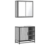 Qnhdfrt Ensemble de 2 meubles de salle de bain gris Sonoma en bois et armature en métal, meuble sous-vasque 65 x 33 x 60 cm et armoire à miroir 65 x 20 x 60 cm Design moderne robuste et durable pour