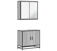 Qnhdfrt Ensemble de 2 meubles de salle de bain - Gris Sonoma - Structure en métal - Meuble sous lavabo - 65 x 33 x 60 cm - Armoire à miroir 65 x 20 x 60 cm - Design moderne - Robuste et durable - Pour