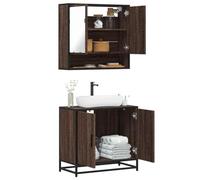 Qnhdfrt Ensemble de 2 meubles de salle de bain marron aspect chêne en bois et métal, armoire à miroir et meuble de lavabo compact avec espace de rangement pour salle de bain