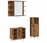 Qnhdfrt Ensemble de 3 meubles de salle de bain aspect bois vieilli 80 cm Armoire miroir avec deux armoires de salle de bain Espace de rangement Meuble sous-vasque pour petites salles de bains et WC