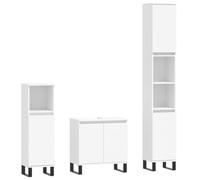 Qnhdfrt Ensemble de 3 meubles de salle de bain - Blanc - En bois - Pieds en métal - Meuble sous lavabo - 58 x 33 x 60 cm - 2 armoires sur pied - Petites salles de bain - Modernes - Peu encombrant