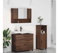 Qnhdfrt Ensemble de 3 meubles de salle de bain - Chêne marron - 76,5 x 35 x 64 cm - En matériau dérivé du bois - Meuble sous vasque - Armoire haute avec 7 étagères pour petites et grandes salles de