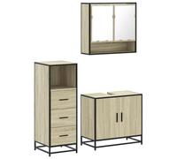 Qnhdfrt Ensemble de 3 meubles de salle de bain - Chêne Sonoma - Bois - Métal - Armoire à miroir - 65 x 20 x 60 cm - Meuble de salle de bain - Meuble de salle de bain - 35 x 37,5 x 100 cm - Moderne et