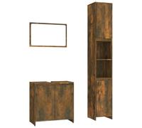 Qnhdfrt Ensemble de 3 meubles de salle de bain, en bois de chêne fumé, 60 cm, sous vasque, armoire haute, miroir, design moderne, pour petites salles de bains et toilettes d'invités
