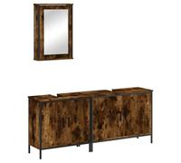 Qnhdfrt Ensemble de 3 meubles de salle de bain en bois de chêne fumé 80 x 30 x 60 cm, armoire à miroir 42 x 12 x 60 cm, meuble sous-vasque avec grand espace de rangement, design moderne pour petites