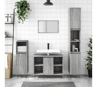 Qnhdfrt Ensemble de 3 meubles de salle de bain en bois Sonoma gris avec pieds en fer 30 x 190/100/80 x 33 x 60 cm - Design moderne - Armoire de salle de bain avec beaucoup d'espace de rangement pour