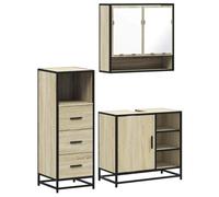 Qnhdfrt Ensemble de 3 meubles de salle de bain en chêne Sonoma - 65 cm - Meuble sous vasque avec miroir et armoire de salle de bain - Design moderne - Robuste et durable - Pour petites salles de bains