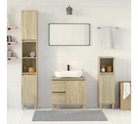 Qnhdfrt Ensemble de 3 meubles de salle de bain en chêne Sonoma - Armoire de salle de bain - Meuble de lavabo - Commode avec espace de rangement pour salle de bain, WC, couloir