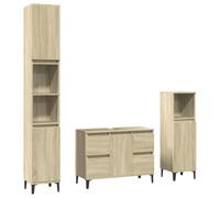Qnhdfrt Ensemble de 3 meubles de salle de bain en chêne Sonoma avec grand meuble sous-lavabo 80 x 33 x 60 cm et deux armoires suspendues, design peu encombrant pour les petites salles de bains