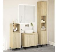 Qnhdfrt Ensemble de 3 meubles de salle de bain en chêne Sonoma en bois et métal - Ensemble complet avec meuble de rangement pour salle de bain